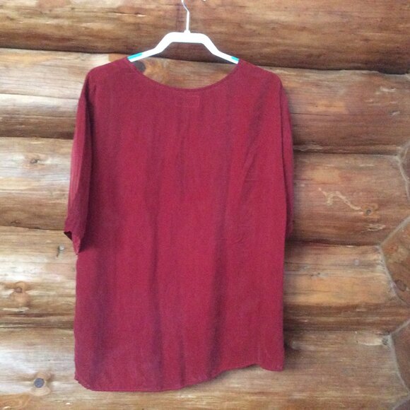 Tianello VTG Red Sueded Cupro Short Sleeve Relaxed Blouse Made in USA Size Large - Picture 2 of 4